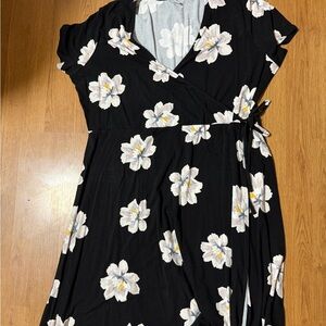 Old Navy Black Midi Dress with White Floral Print